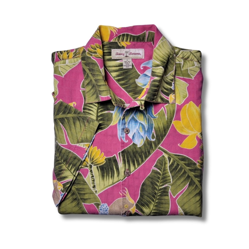 Tommy Bahama Parrot Cockatoo Lei Silk Camp Shirt S